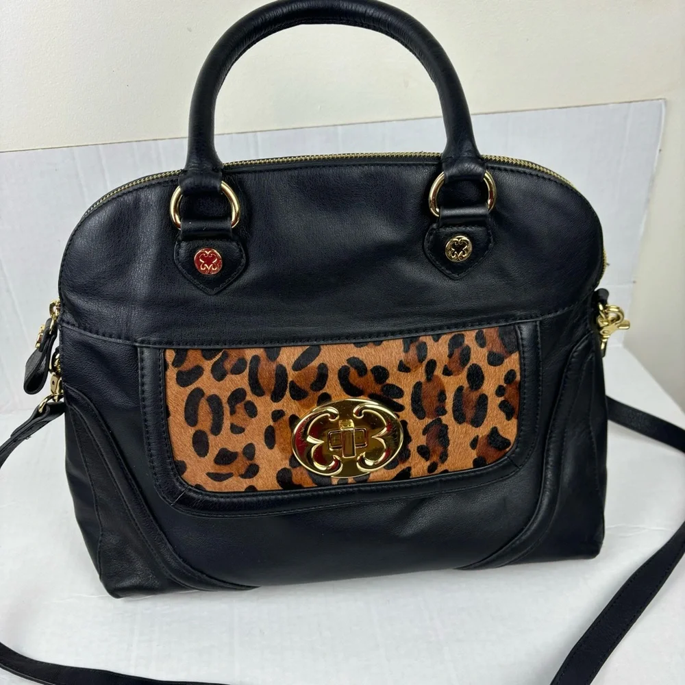 Emma Fox black leather bag/crossbody strap/cheetah animal print accent-EUC - Picture 13 of 15